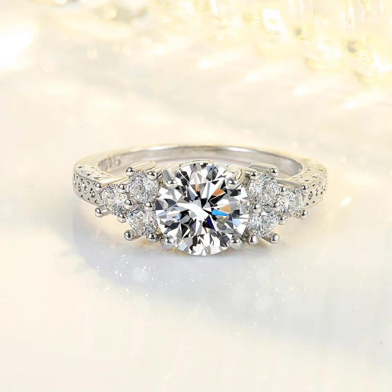 Luxury 925 Sterling Silver Zircon Ring – Women’s Round Gemstone Wedding & Party Jewelry