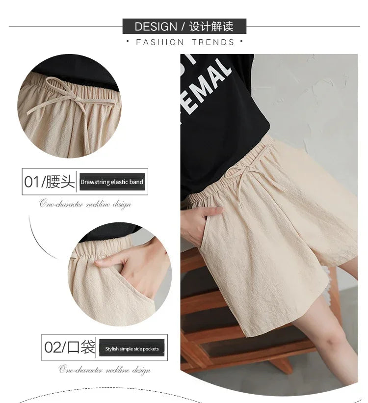 2024 Women’s Cotton Linen Summer Shorts – Casual Solid High Waist Loose Shorts with Pockets | Plus Size Soft Girls Shorts