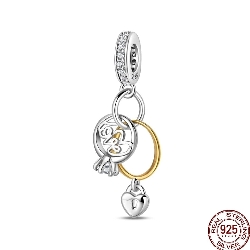 100% 925 Sterling Silver Heart Family Charms with Pumpkin & Pave Zircon Pendant – Fits Original Bracelet DIY Jewelry Gifts