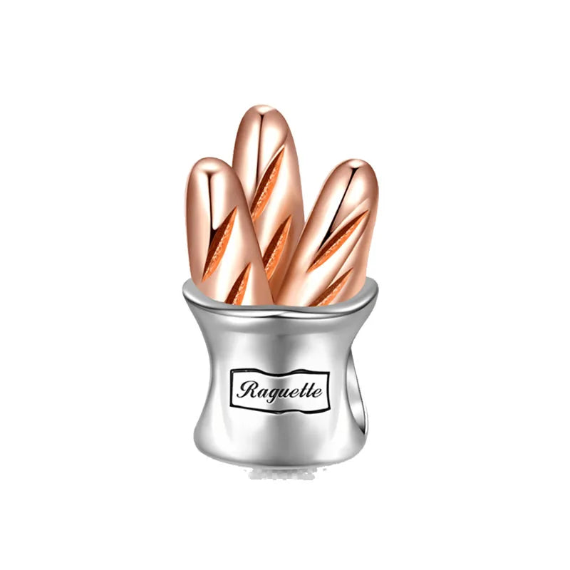 925 Sterling Silver Rose Gold Rabbit & Eiffel Tower Charm | Fit Original European Bracelet DIY Jewelry