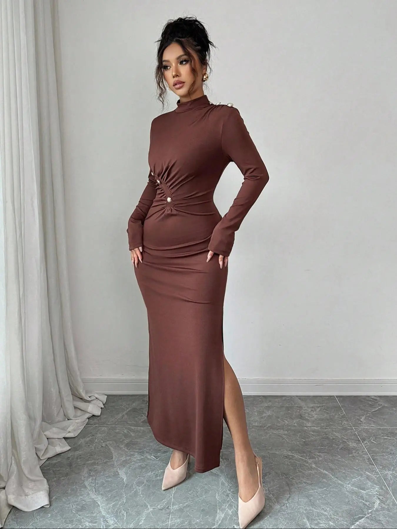 Women's Long Sleeve Dress – Casual Fitted Plain Design, Comfortable All-Season Spring, Autumn & Winter Wear
