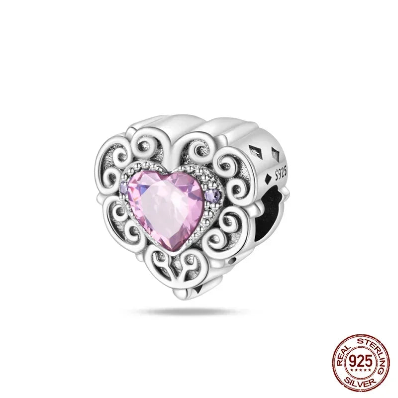925 Sterling Silver Classic Purple Retro Heart Charm | Lotus Angel Beads for Bracelet & Necklace DIY Jewelry