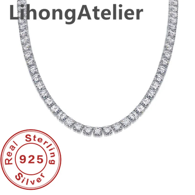 925 Sterling Silver 6mm AAA Zircon Tennis Necklace – Unisex Luxury Jewelry Gift for Women & Men