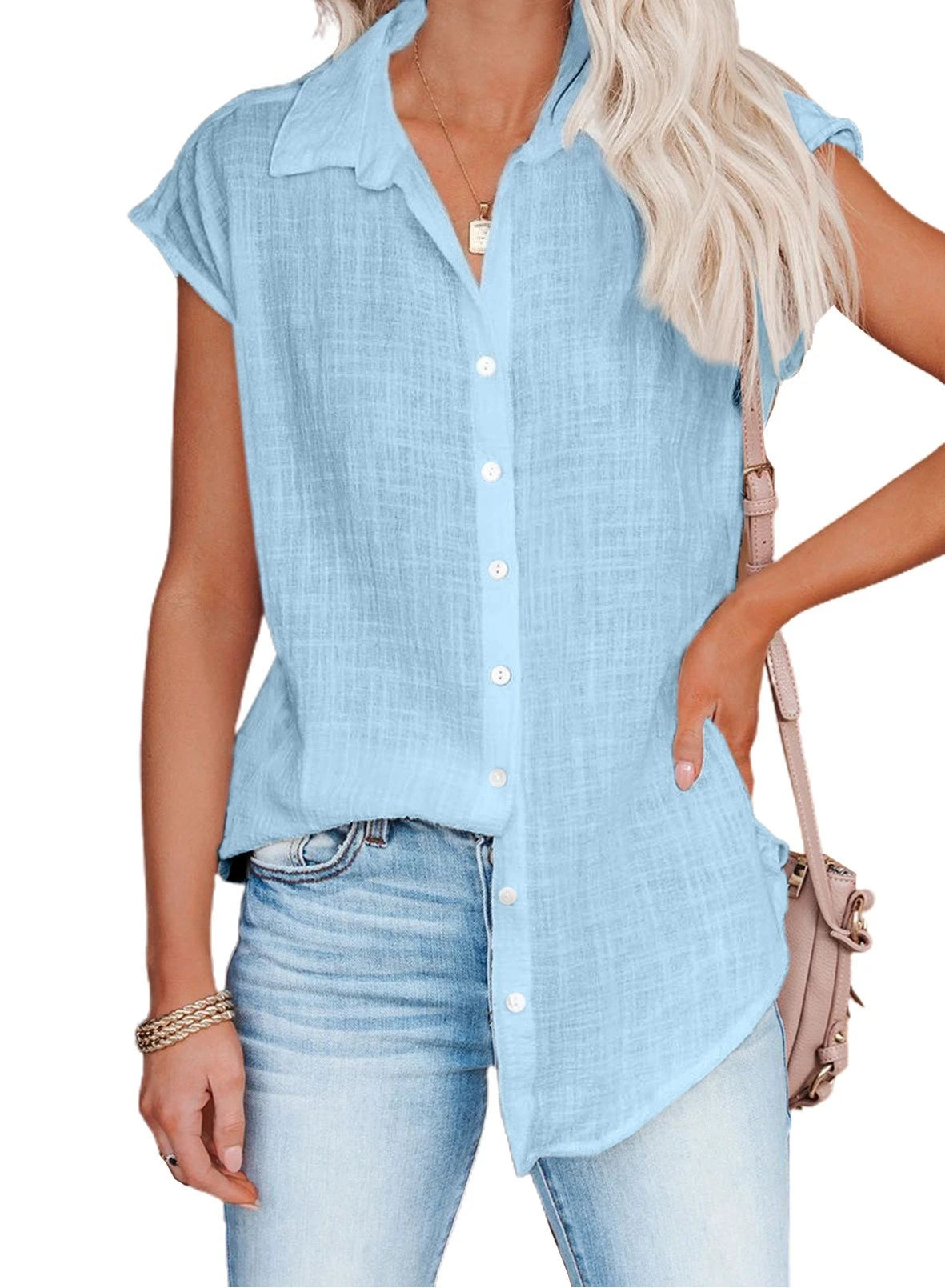 Summer Solid Cotton Linen Shirt for Women – Casual Short Sleeve Loose T-Shirt Ladies Thin Tee Top 🌿✨