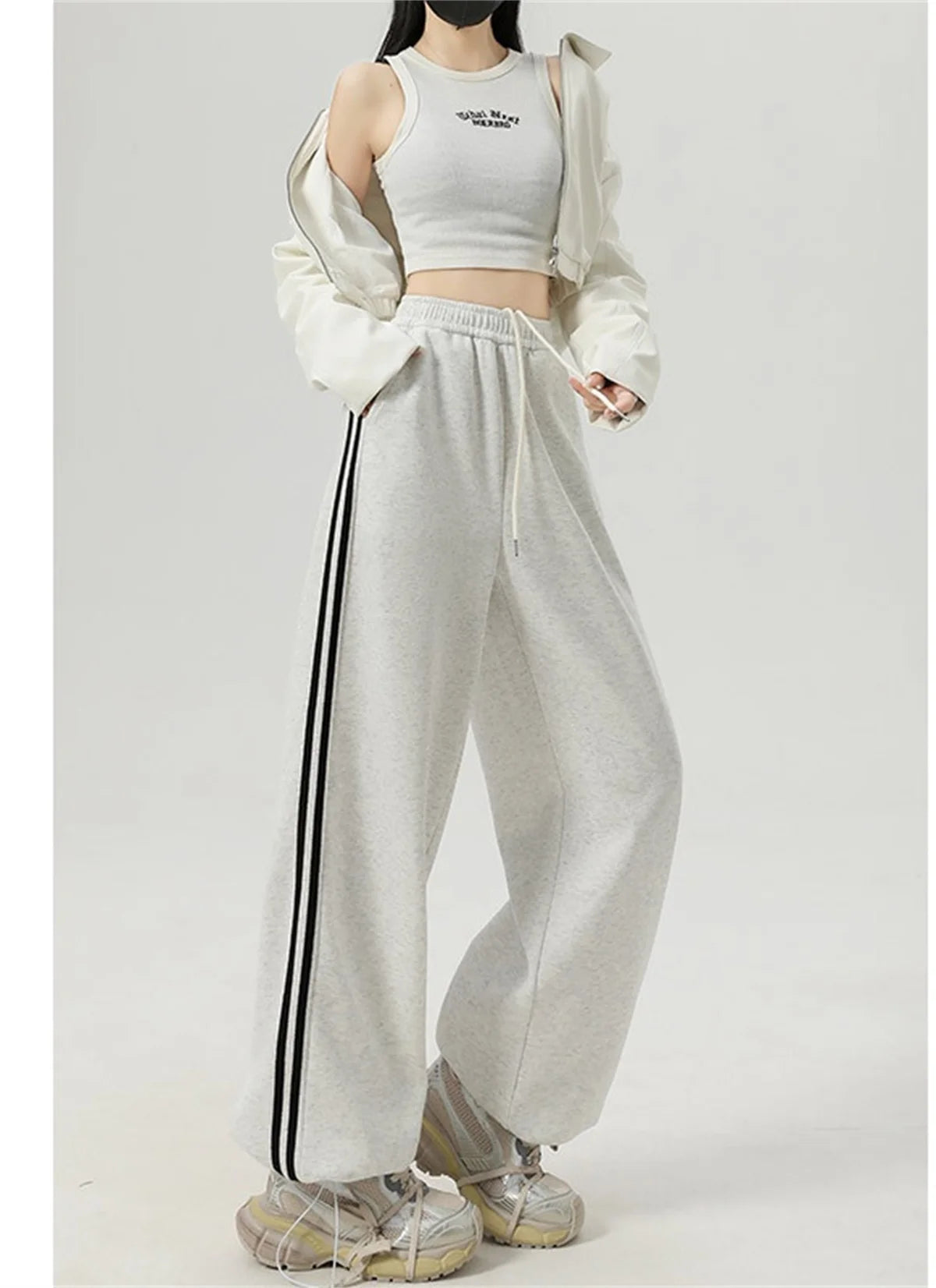 Women’s Stripe Chic Straight Pants | High Waist Color-Blocked Sweatpants | Autumn Spring Casual Streetwear