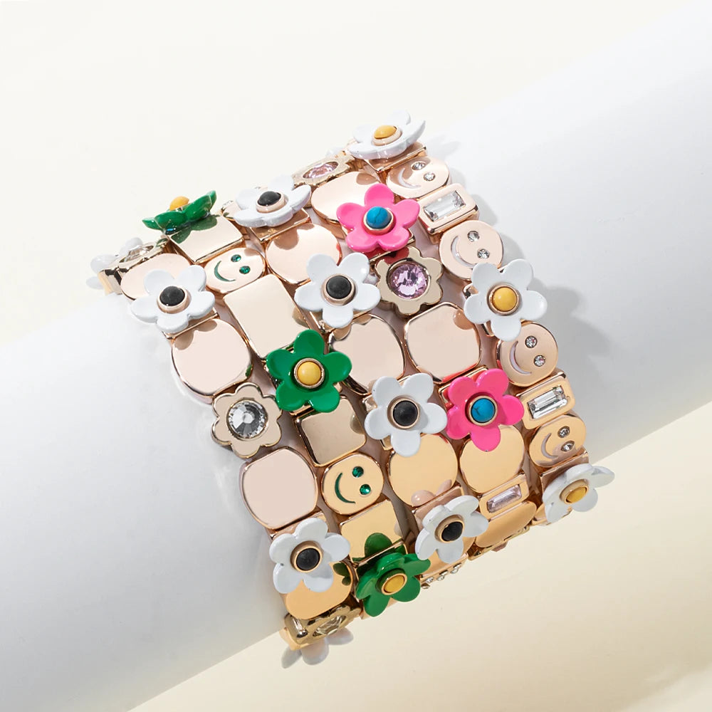 Gold Flower Charm Beaded Bracelet for Women | Boho Summer Jewelry Gift 2023