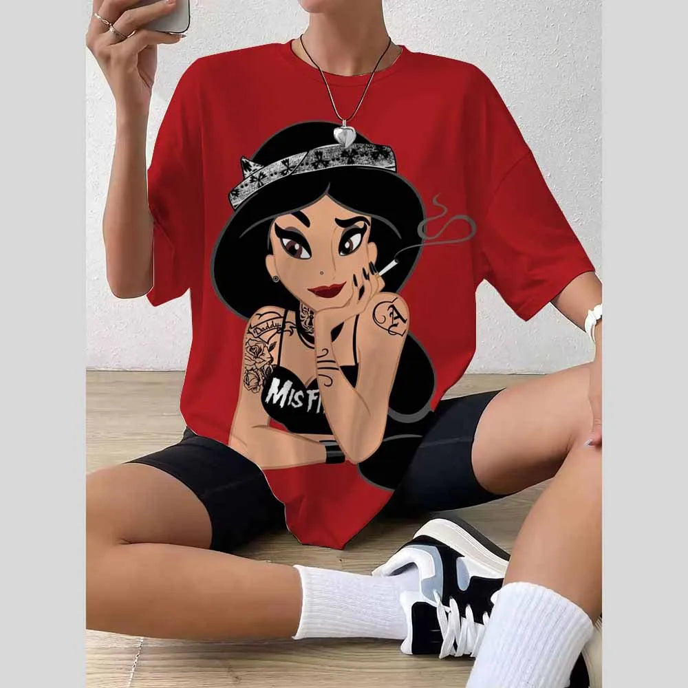 Women’s 2025 Trend Top – 3D Disney Princess Print T-Shirt / Blouse Fashionable Summer 👗✨