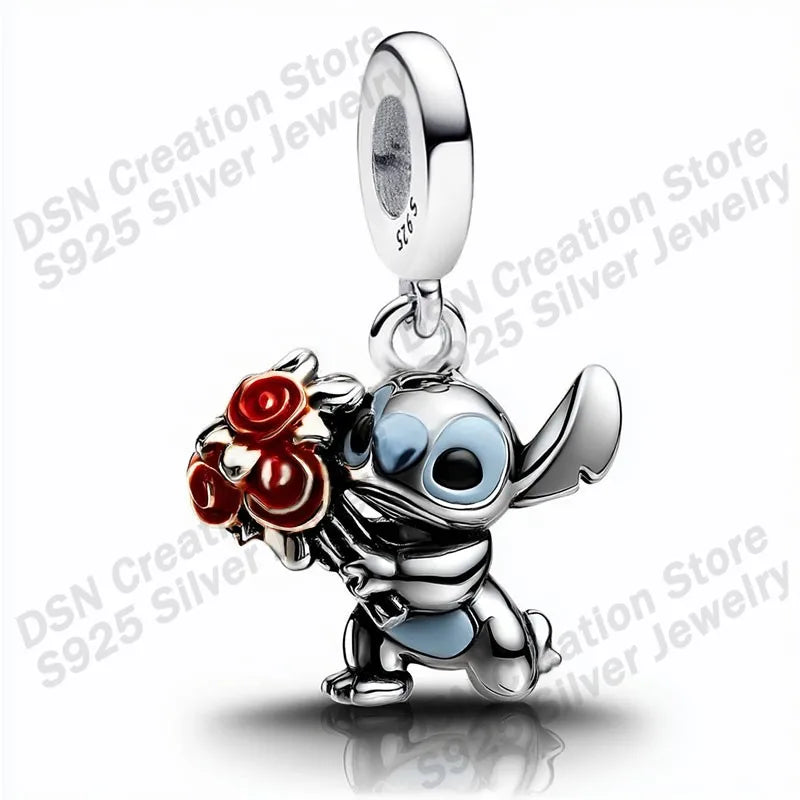 925 Sterling Silver Disney Charms | Stitch, Mickey & Cheshire Cat Beads for Original Bracelet Halloween Jewelry Gift