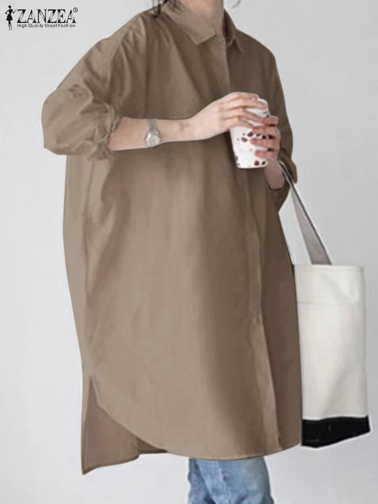ZANZEA Summer Women Blouse – Lapel Neck Long Sleeve Casual Loose Work OL Top 👚☀️