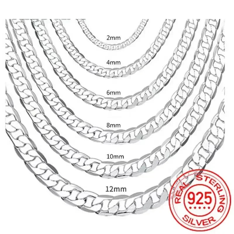 Wholesale Men’s 925 Sterling Silver Necklace – 2/4/6/8/10/12MM Chain 40-75cm Lobster Clasp