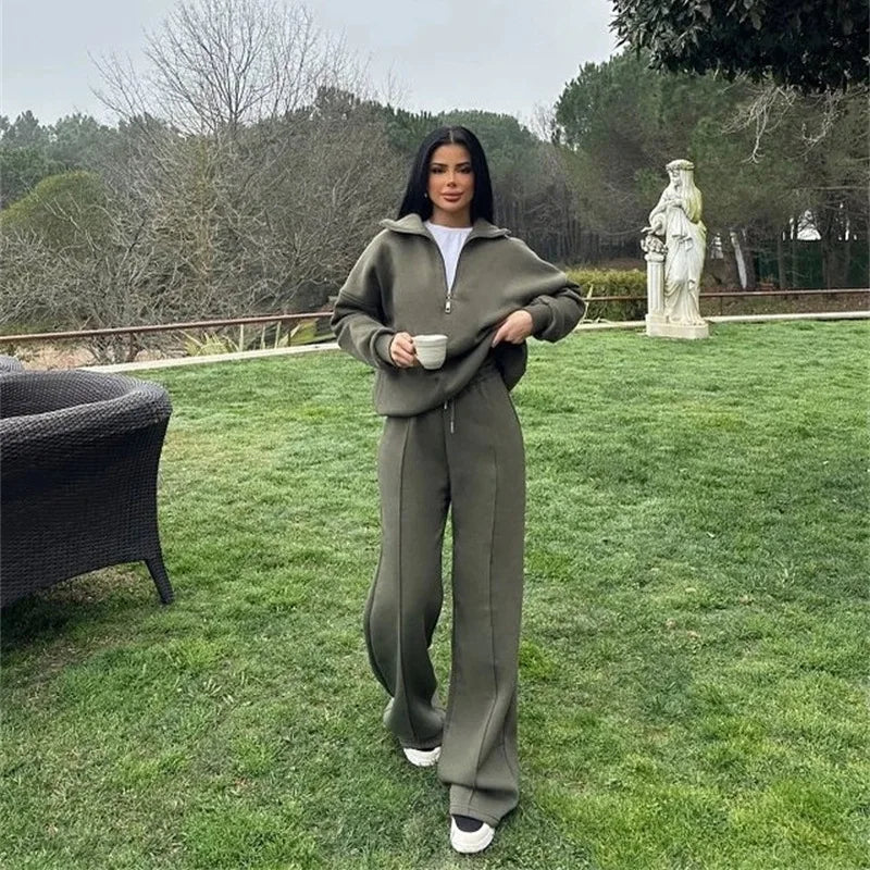 Women’s Autumn Winter Pants Set – Solid Color Pullover Sweatshirt & Trousers Casual Streetwear 🍂❄️