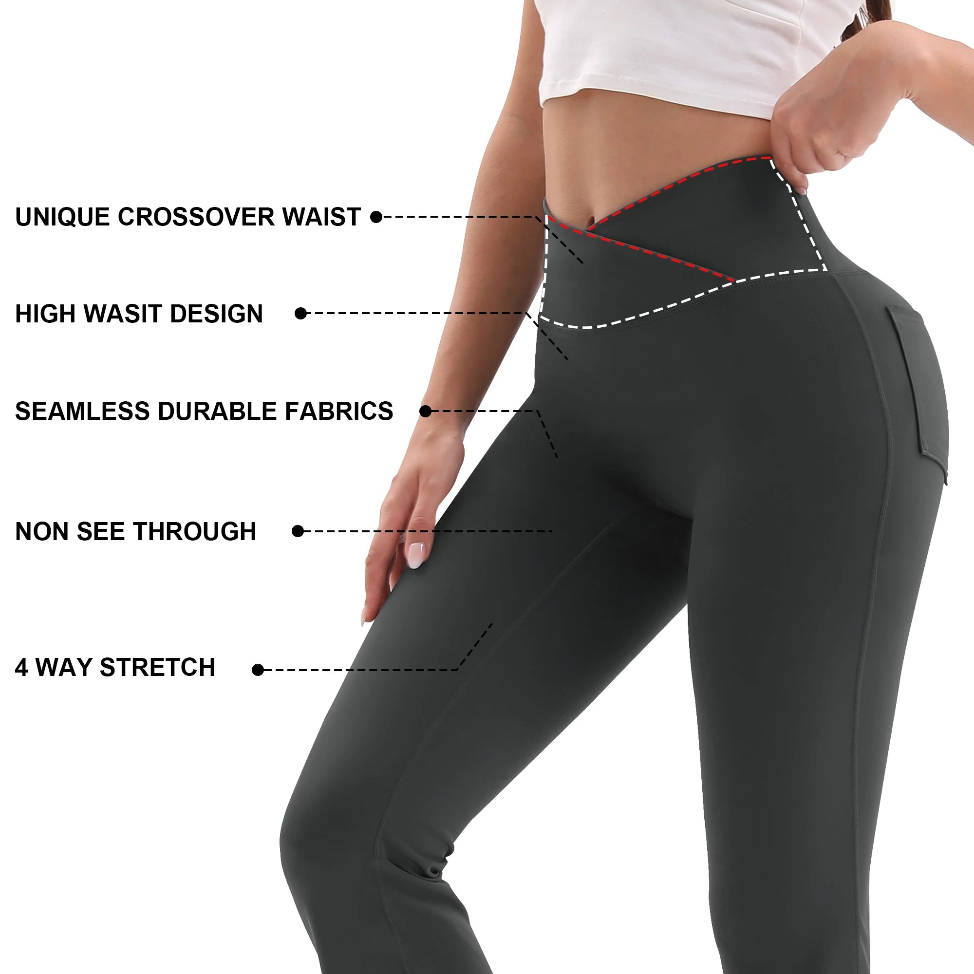 Crossover V-Waist Flare Leggings – Women’s High Waist Tummy Control Wide Leg Yoga & Workout Pants