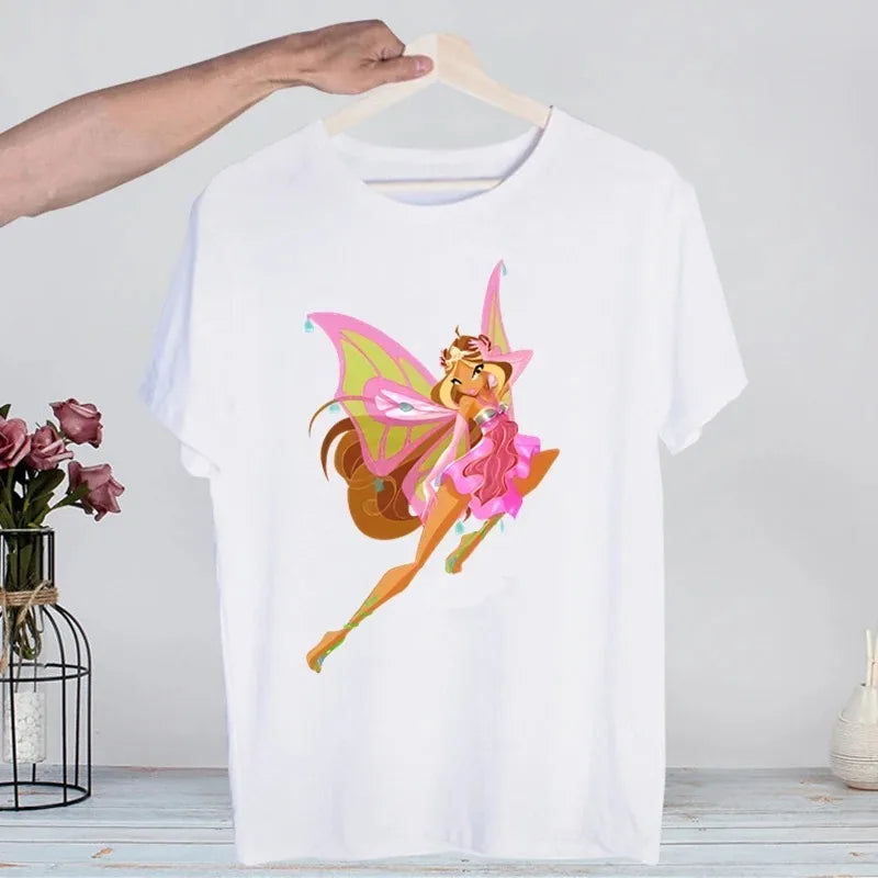 Butterfly Fairy Graphic T-Shirt | Women’s 90s Trend White Short Sleeve Tee | Casual Printed Top