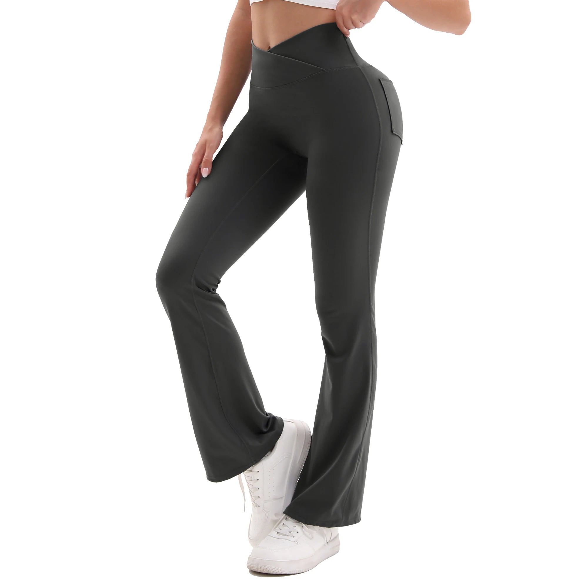 Crossover V-Waist Flare Leggings – Women’s High Waist Tummy Control Wide Leg Yoga & Workout Pants
