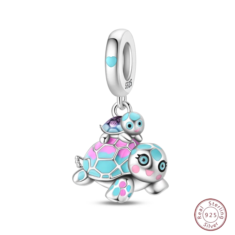 925 Sterling Silver Blue Zircon Ocean Shell Beaded Pendant | Fit Original 3mm Bracelet Women’s Fine Jewelry