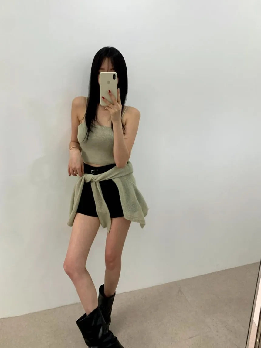 Simple round Ne Button up Knit Sweater Strap Set Casual Sle Polyester Fiber Open Cardigan for Women Autumn Winter ential