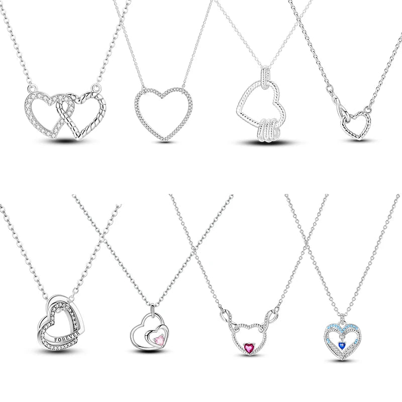 Heart to Heart Necklace 925 Sterling Silver Love Pendant Chain for Women – Wedding & Engagement Fine Jewelry