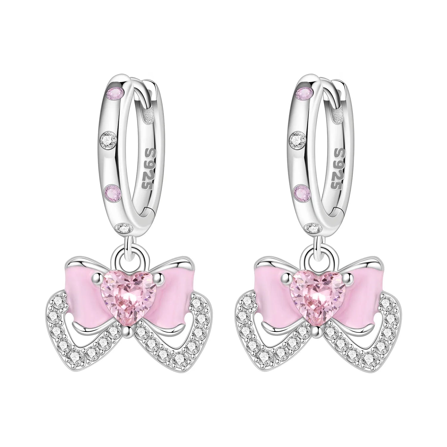 Orstarry 925 Sterling Silver Pink Sweet Bow Drop Earrings | Women’s Original Jewelry Party & Anniversary Gift