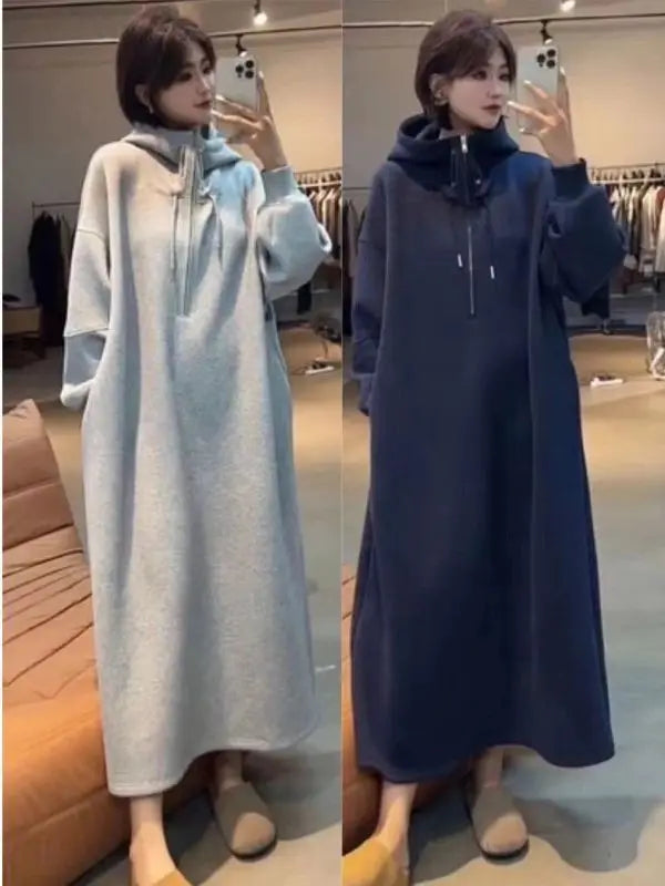 plus Size Materni Dr Sweatirt Dr Autumn Winter Straight Cut Long Dr Women's Lazy Sle 300 Pou Fat MM