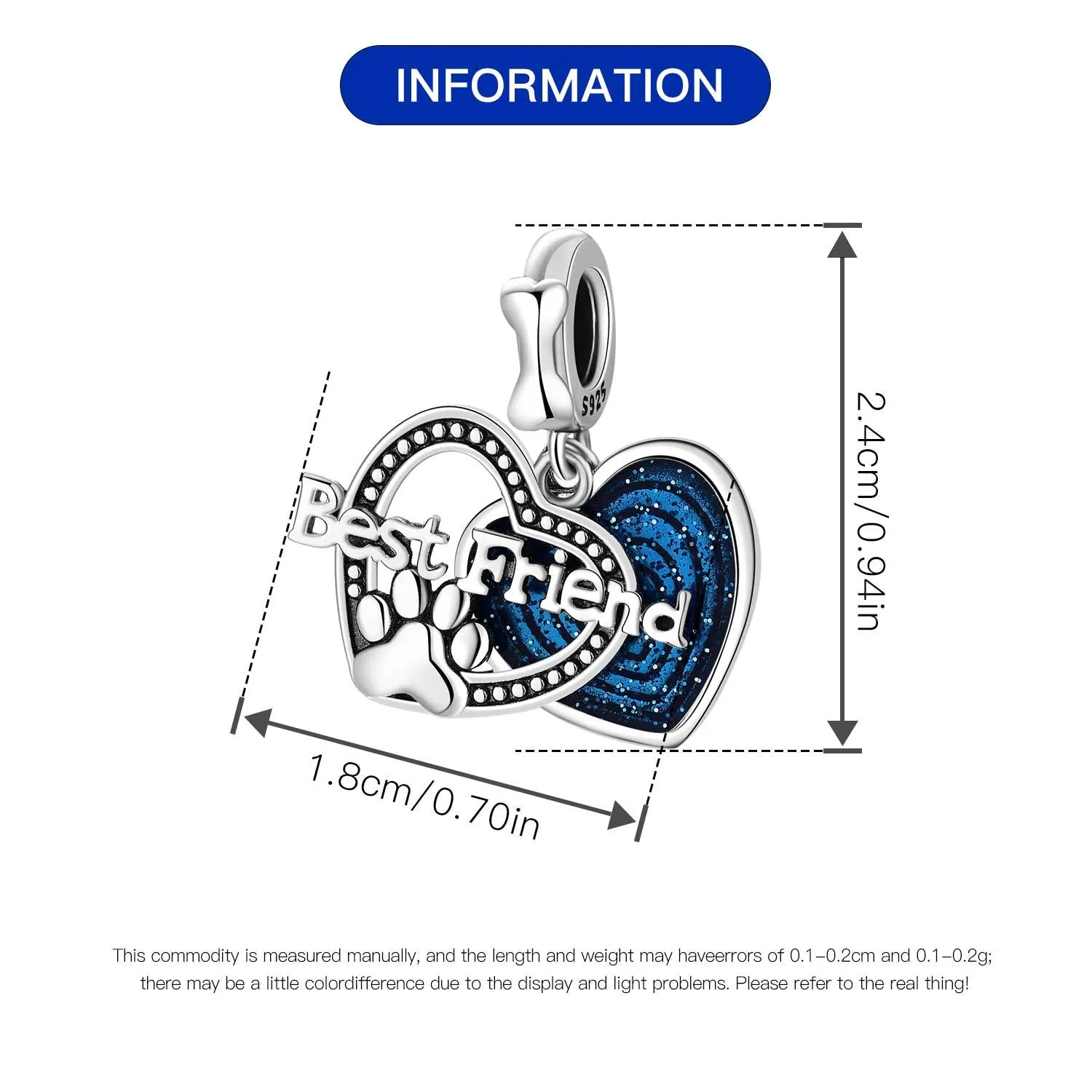 925 Sterling Silver Blue Star Compass Charm Pendant | Fit Bracelet DIY Jewelry Gift for Women