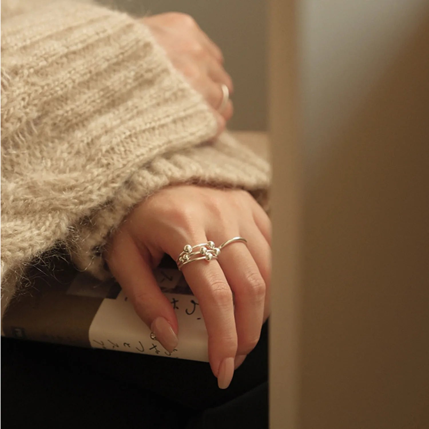 VENTFILLE 925 Sterling Silver Bead Ring – Three Layer Ball Design Cute Women’s Jewelry Gift