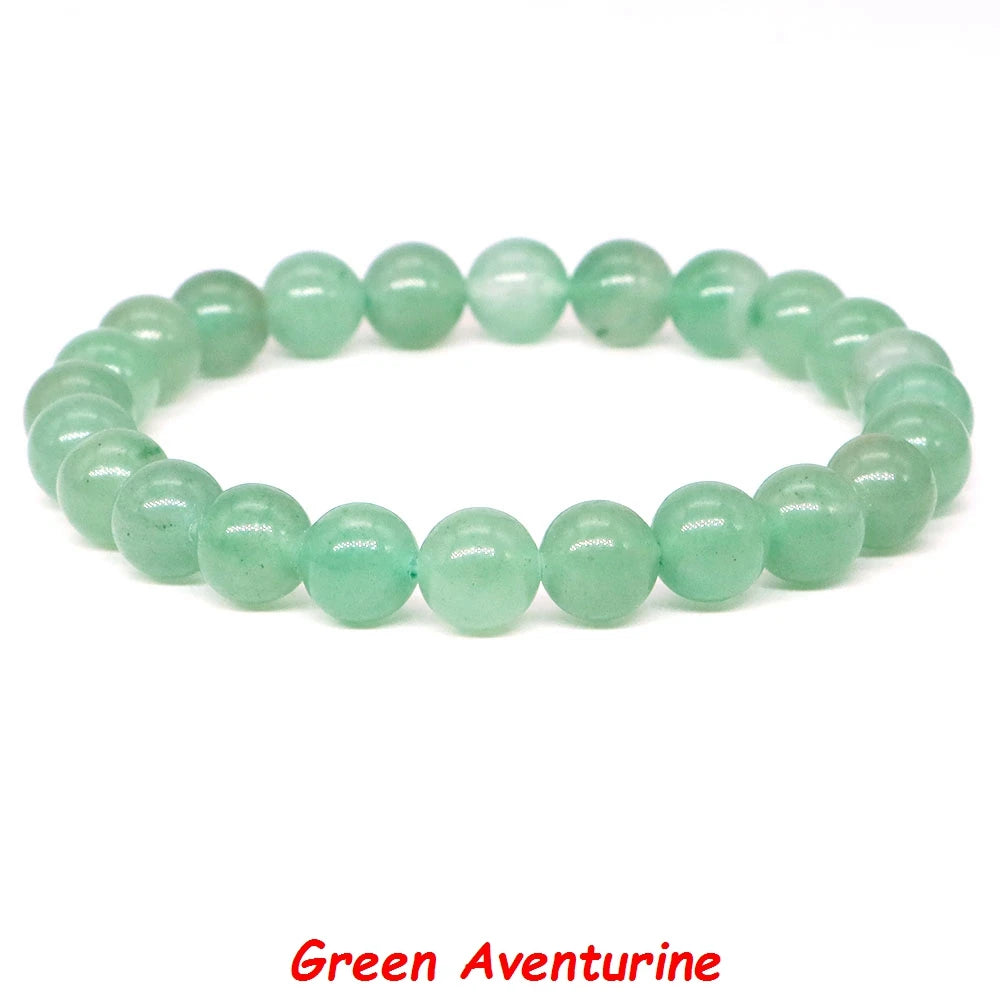 Natural Stone Healing Crystal Bracelet | Amethyst, Quartz & Agate Round Beads Elastic Stretch Bangle for Women & Men