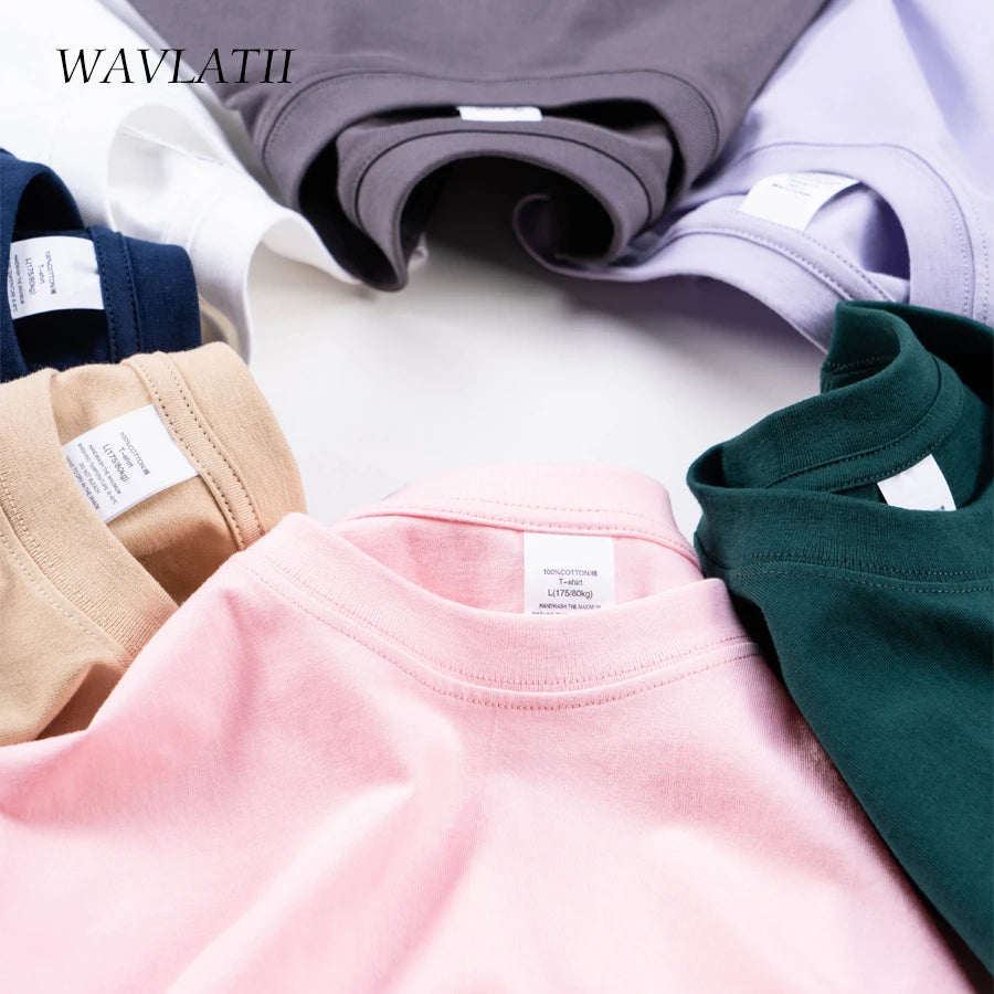 WAVLATII 100% Cotton Solid T-Shirts for Women | Oversized Casual Summer Tees | Pink & White Short Sleeve Tops WT2401