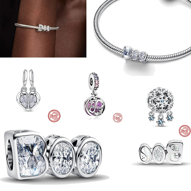 925 Silver Round Chain with Beads, Snowflakes & Hearts for Original Charm Bracelets – DIY Jewelry Accessory