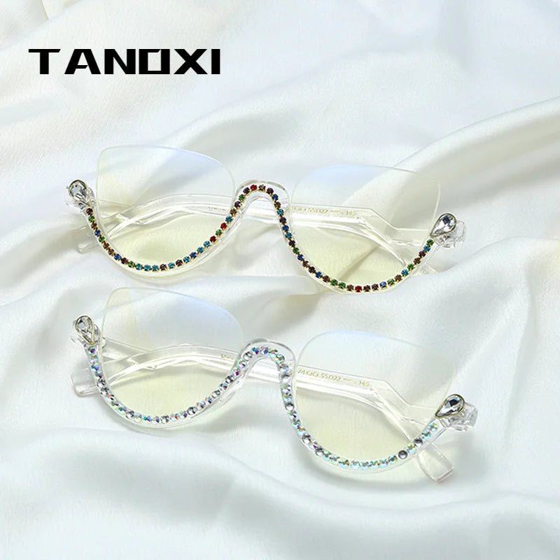 TANOXI Anti Blue Light Kardashian Flat Shield Sunglasses for Women – Y2K Punk Diamond Cutting Semi-Rimless Fashion Eyewear