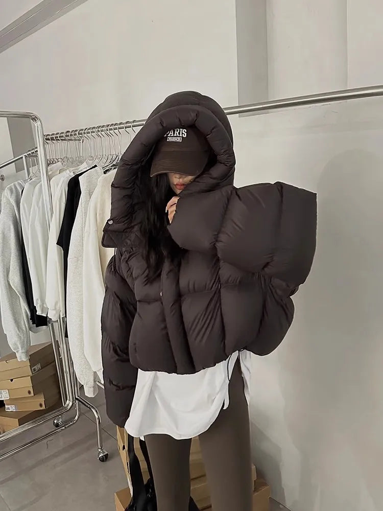 Trendy American Style Women’s Cotton Jacket Coat with Hood – Winter Small Size Bread Style Outerwear