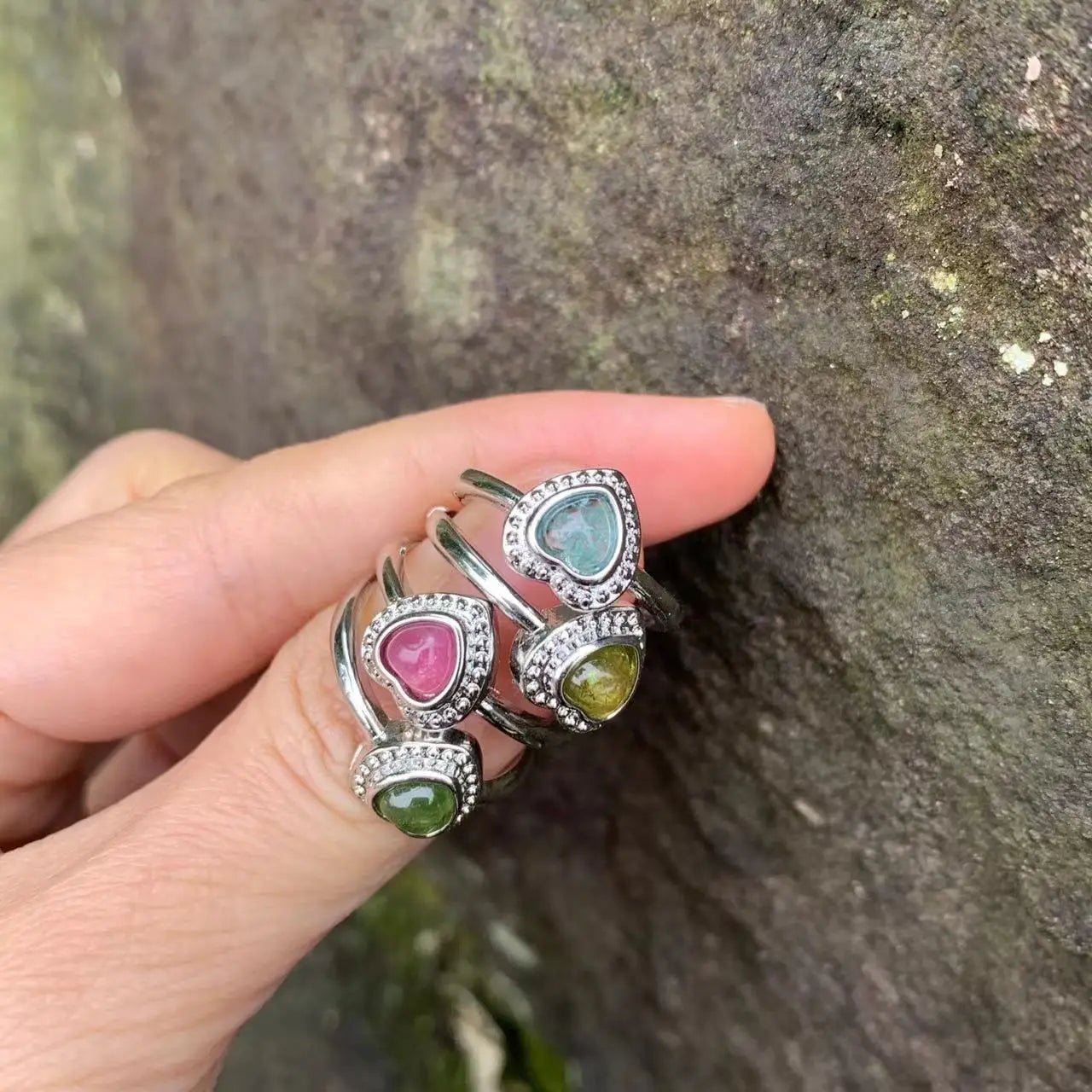 New Arrival Natural Tourmaline Stone Ring – Elegant Copper Jewelry Gift for Women