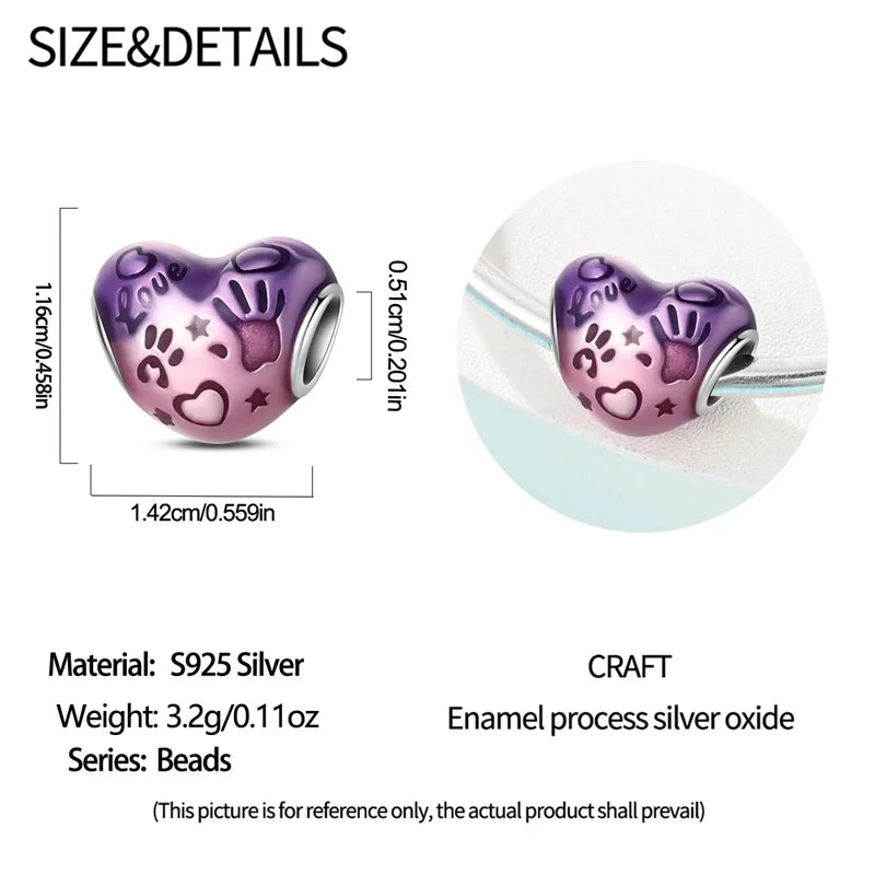 100% 925 Sterling Silver Heart Family Charms with Pumpkin & Pave Zircon Pendant – Fits Original Bracelet DIY Jewelry Gifts