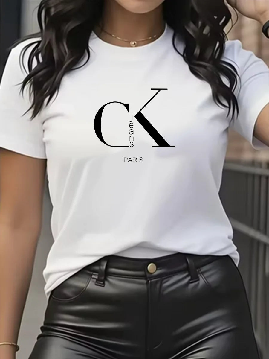 Luxury Brand Cartoon Letter Print T-Shirt | Women's Y2K Summer Trend Top | Fashion Short Sleeve Crew Neck Tee