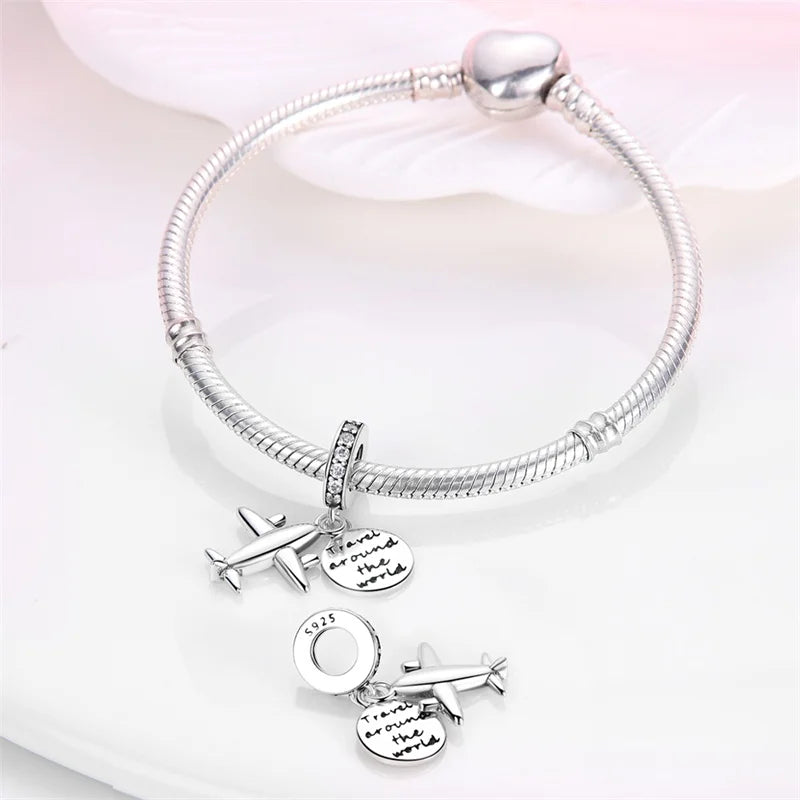 925 Sterling Silver Travel & Luggage Attractions Zircon Charm Beads | Fit Pandora Bracelet