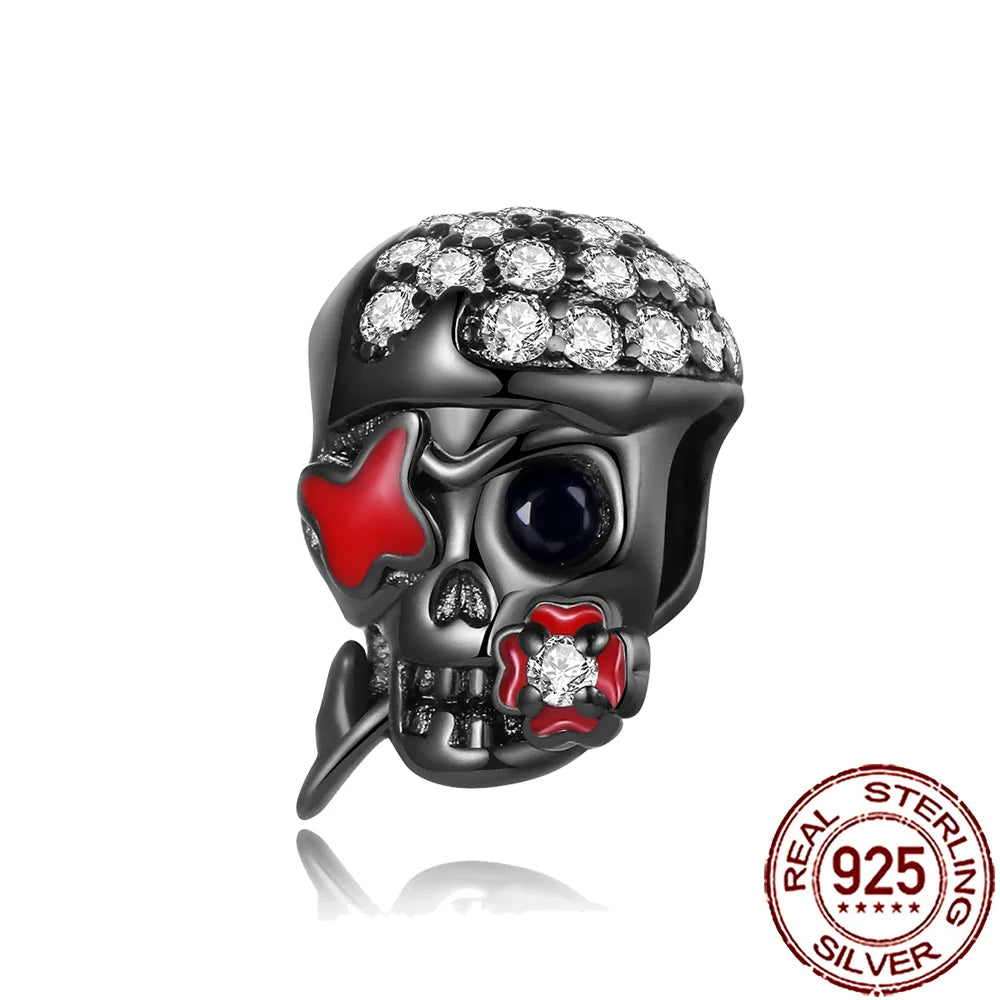 Gothic 925 Sterling Silver Grim Reaper Skull Charm Bead Fit Pandora Bracelet