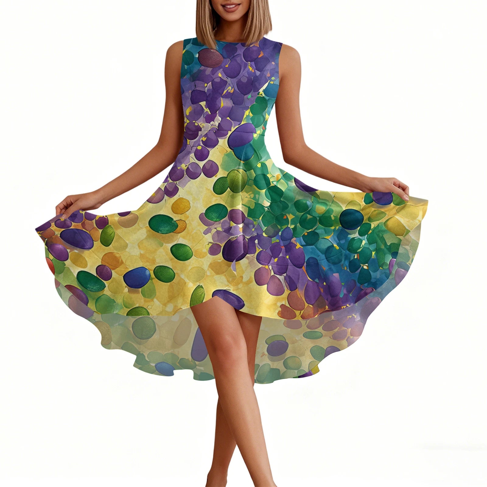 Carnival Women's Dress 🎉 Ruffled Printed Casual Dress 👗 Sleeveless Round Neck Stylish Festival Costume ✨