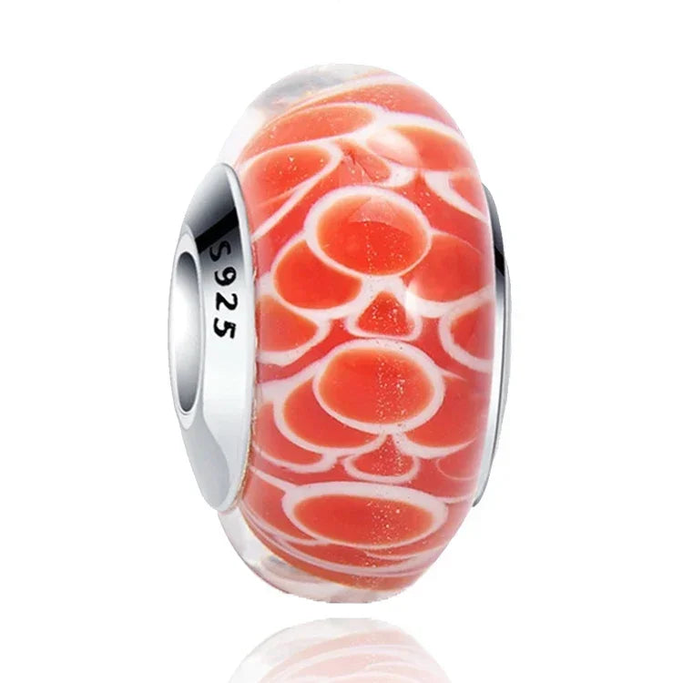 2025 Classic 925 Sterling Silver Colored Flower & Leaf Murano Glass Charm Beads | DIY Bracelet