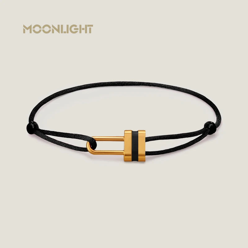 MOONLIGHT Adjustable Silk Rope Lock Charm Bracelet | Unisex Fashion Friendship Jewelry Gift for Women & Men