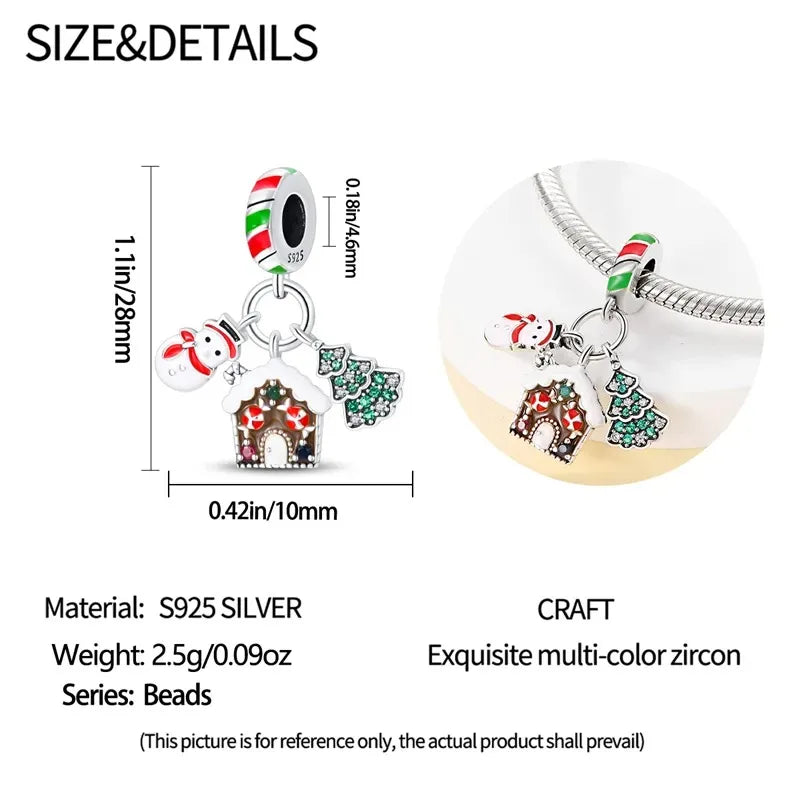 925 Silver Disney Christmas Charm Trio | Mickey Wreath Minnie Ice Skating Bead Pendant Fits Pandora Bracelet