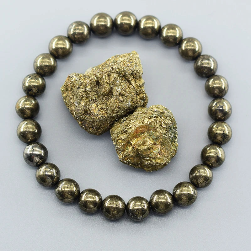 Original Natural Pyrite & Hematite Energy Beads Bracelet – Slimming Health Care Jewelry Gift for Men & Women