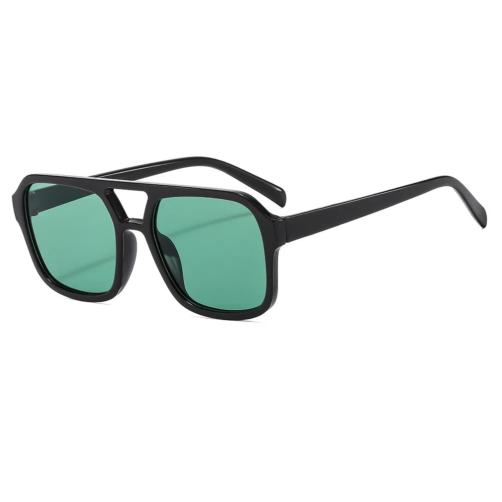 Vintage Double Bridge Yellow Sunglasses for Women – Oversized Square Luxury Shades | Female Pilot Style Eyewear