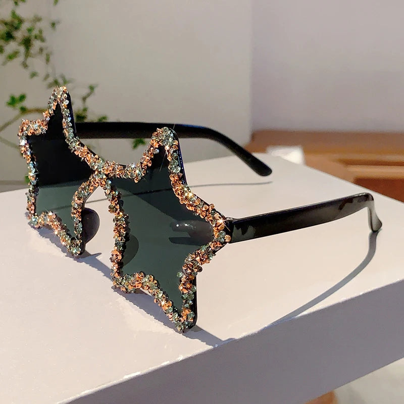 KAMMPT Chic Stars Design Pink Shades – Women Rhinestone Shiny Trendy Sun Glasses | Holiday & Beach INS Brand