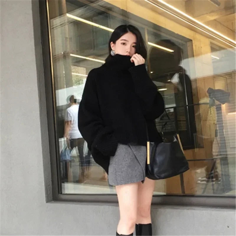 Women’s Oversize Turtleneck Sweater – Long Sleeve Knitted Pullover Autumn Winter Knitwear