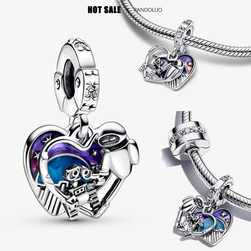 Disney 925 Sterling Silver Mickey, Winnie & Stitch Charm – DIY Pendant Beads for Original Bracelets