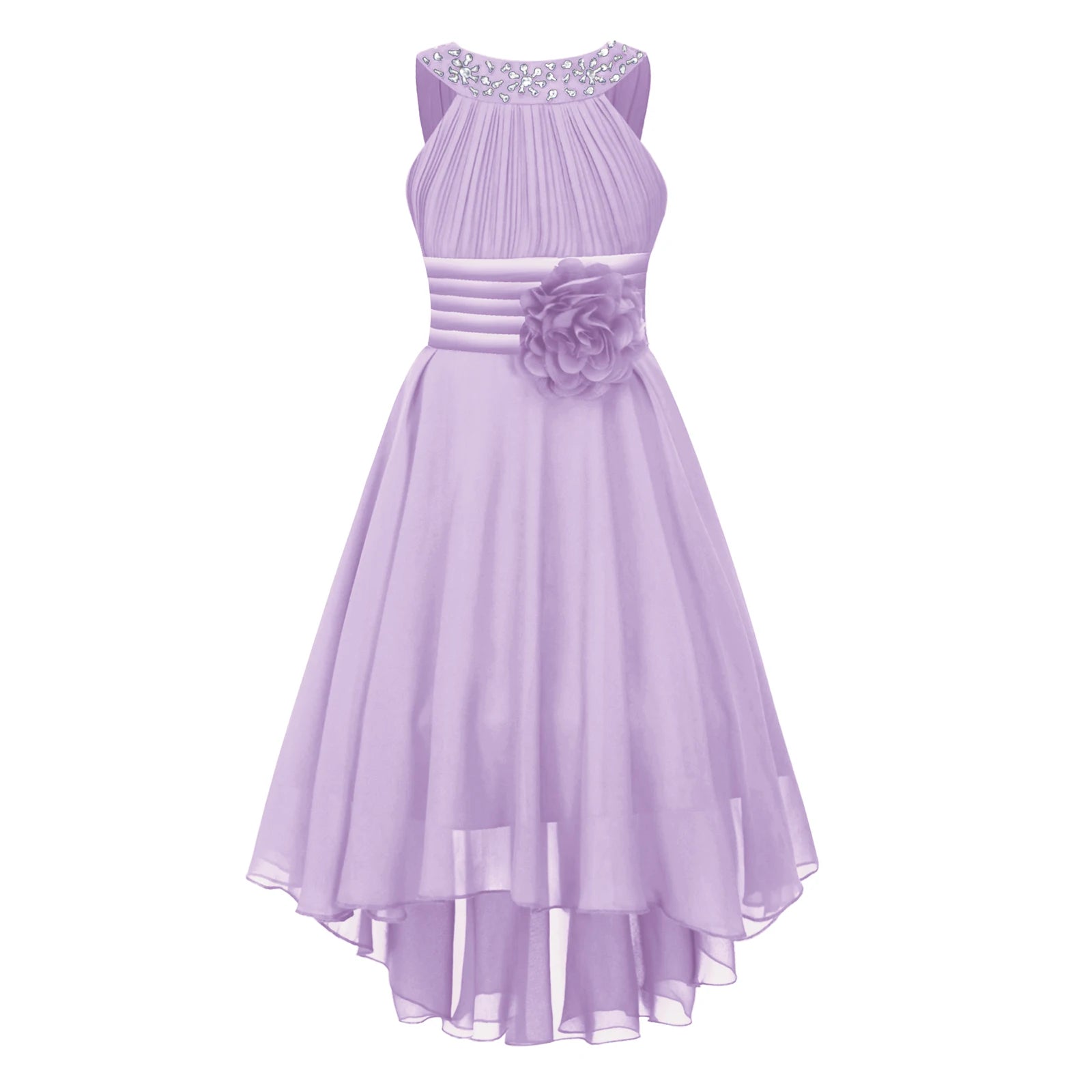 iEFiEL Summer Flower Girl Dress | High-Low Chiffon Princess Dress | Kids Wedding & Party Formal Occasion Gown