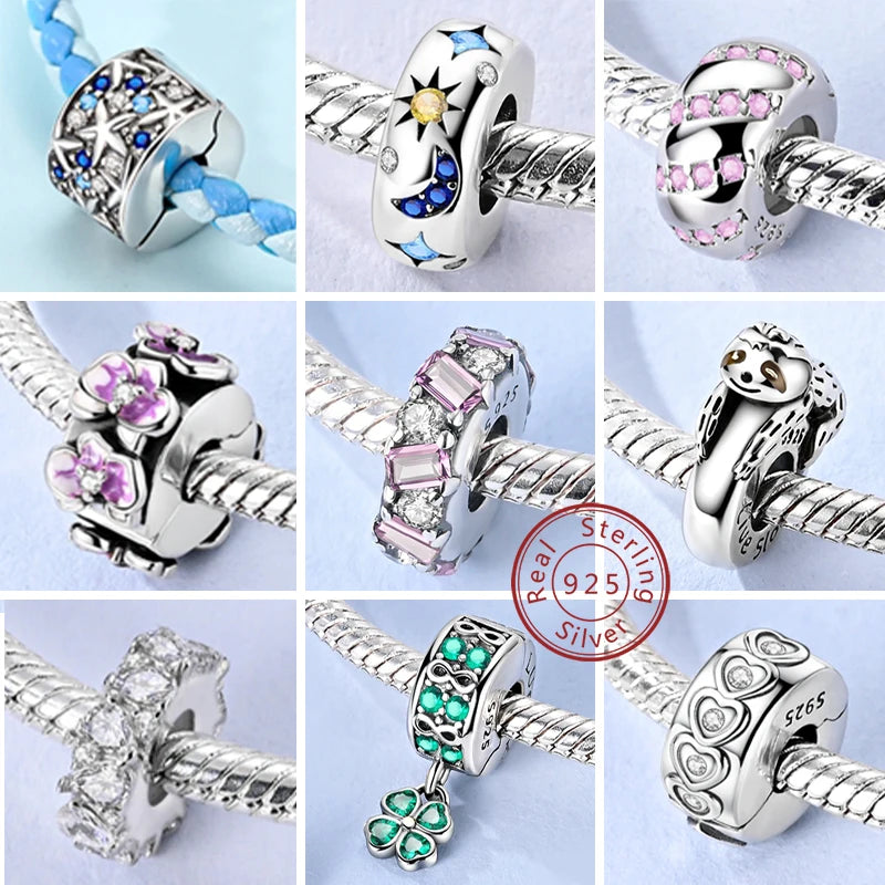 Original 925 Sterling Silver Clip Charm Bead | Round Heart Love Family Charms Fit Bracelet Women DIY Jewelry Gift