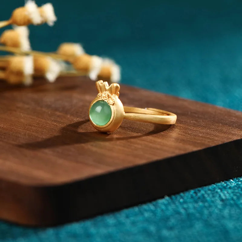 PANJBJ 925 Sterling Silver Hotan Jade Geometric Adjustable Ring | Retro Delicate Jewelry Gift for Women