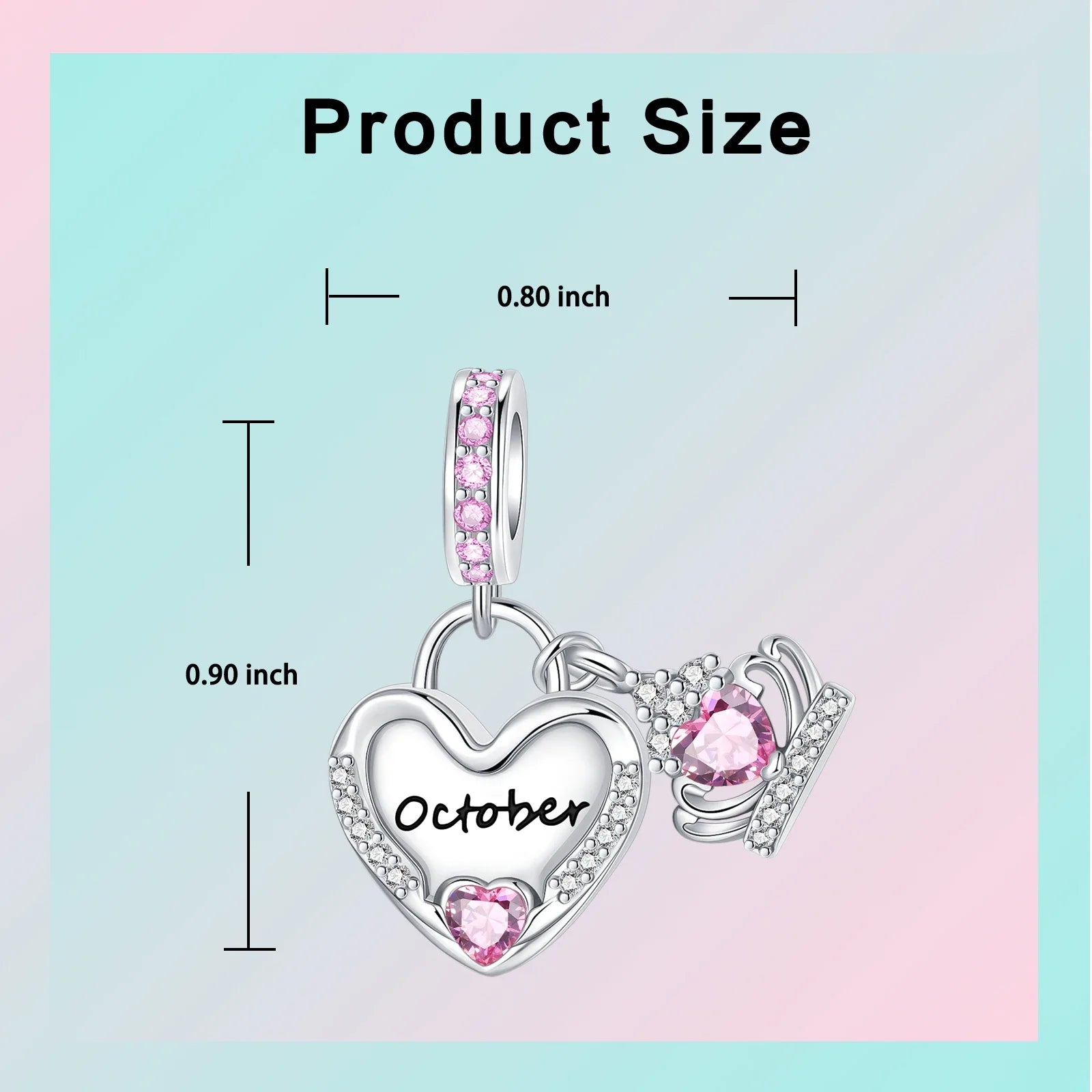 925 Sterling Silver Birthstone Love Pendant Charm | January–December Zircon Bead for Bracelet & Necklace DIY Jewelry Gift