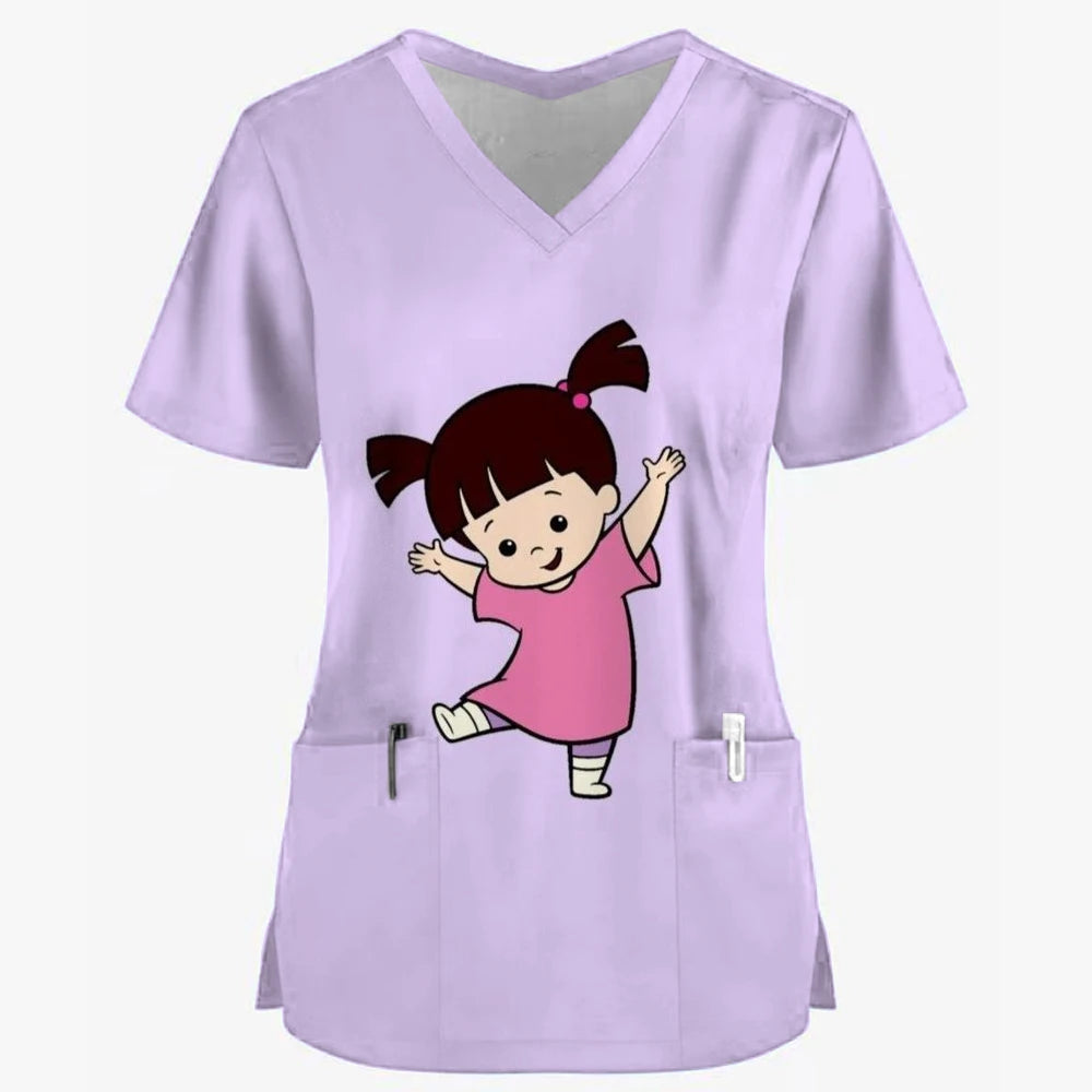 Women’s Disney Toy Story Print Surgical Uniforms – V-Neck Short Sleeve Medical Scrubs