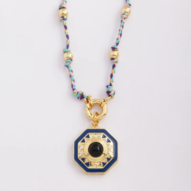 Star Celestial Evil Eye Beaded Necklace Boho Long Knot Cotton Cord Jewelry